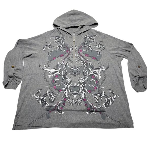 Vintage Style & Co. Sport 1/2 Zip Hoodie Roll Tab Sleeve Women's 2XL Y2k Grunge - Picture 1 of 7